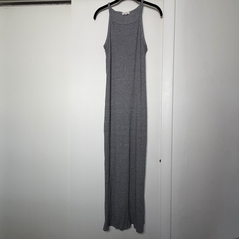 Rag‎ & Bone Gray Ribbed Knit Maxi Dress Racerback Column Long Dress Sz L SS